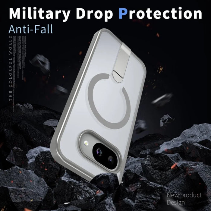 For Google Pixel 9a Magnetic Case Kickstand TPU + Acrylic Phone Cover - Titanium Grey - 5