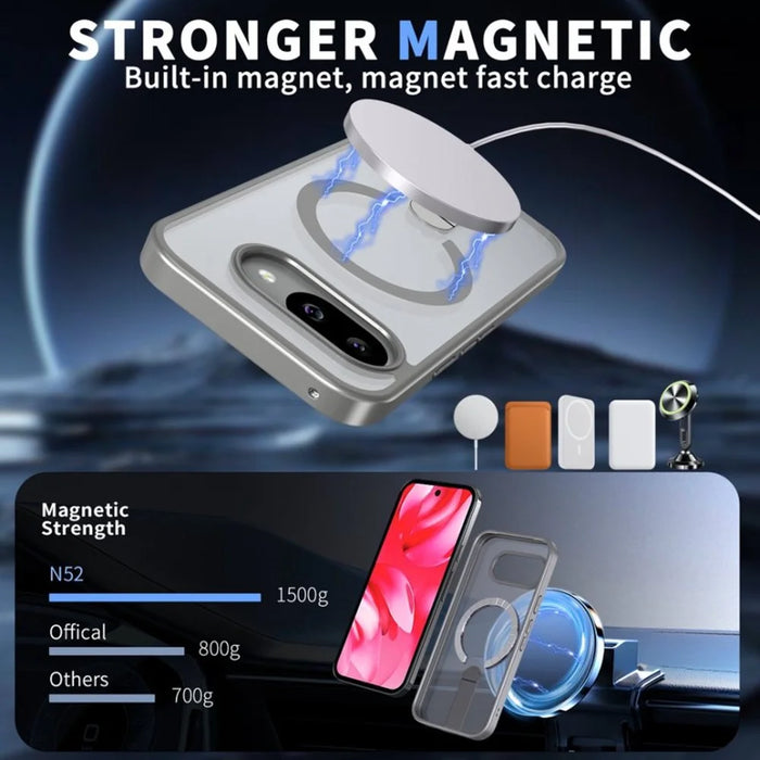 For Google Pixel 9a Magnetic Case Kickstand TPU + Acrylic Phone Cover - Titanium Grey - 6