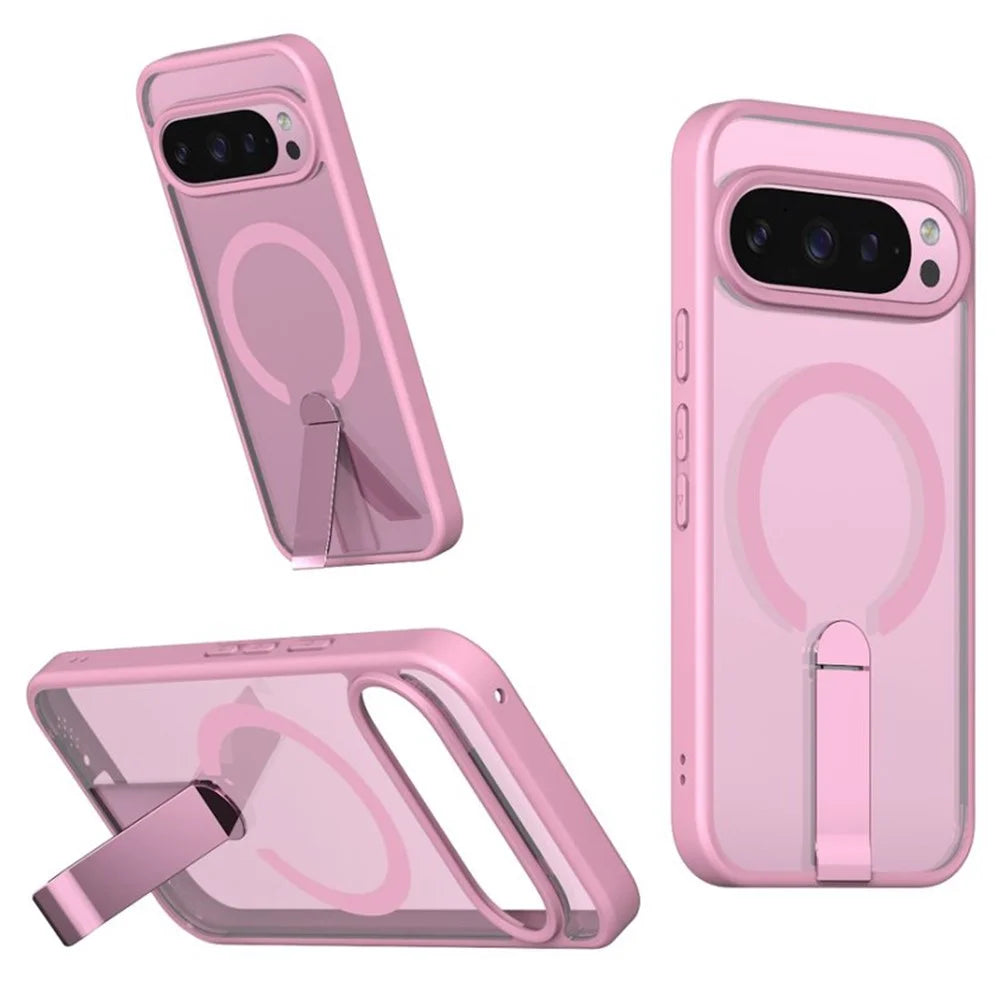 For Google Pixel 10 Pro XL / 9 Pro XL Magnetic Case Kickstand TPU + Acrylic Phone Cover - Pink - 1