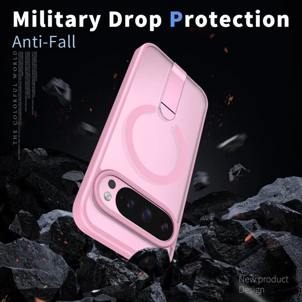 For Google Pixel 10 Pro XL / 9 Pro XL Magnetic Case Kickstand TPU + Acrylic Phone Cover - Pink - 4