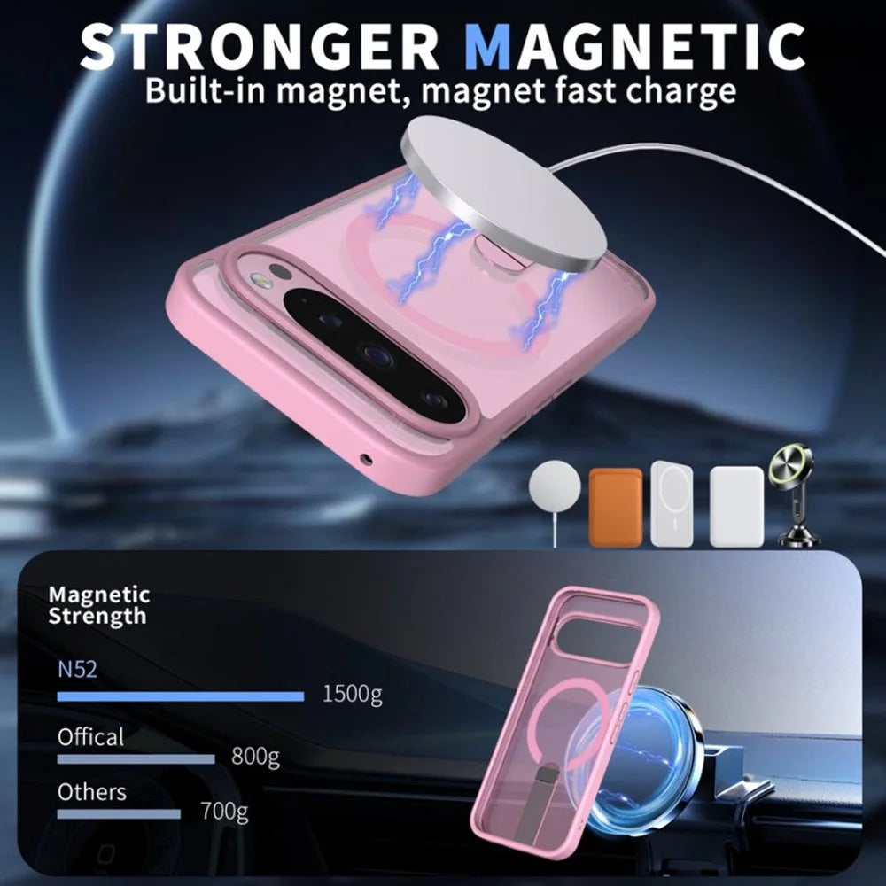 For Google Pixel 10 Pro XL / 9 Pro XL Magnetic Case Kickstand TPU + Acrylic Phone Cover - Pink - 5