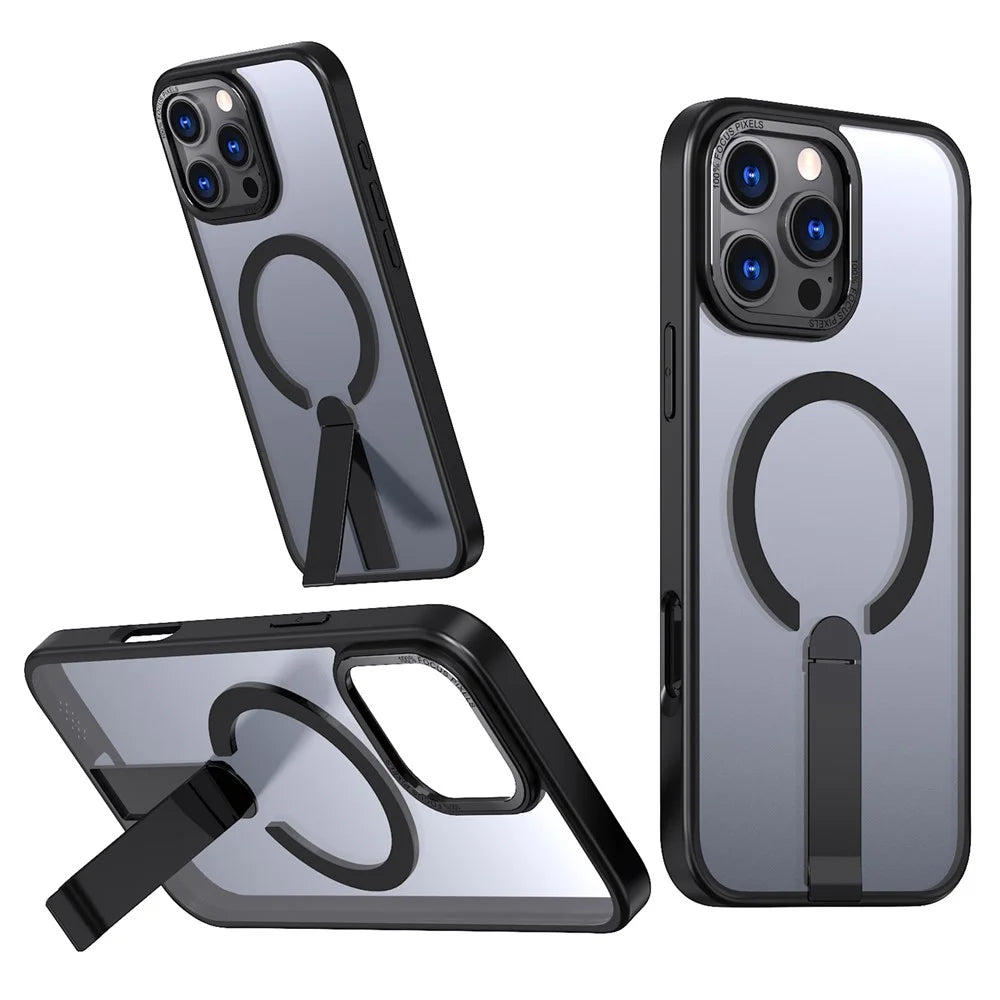 For iPhone 16 Pro Max Case Compatible with MagSafe Kickstand TPU + Acrylic Phone Cover - Black - 1