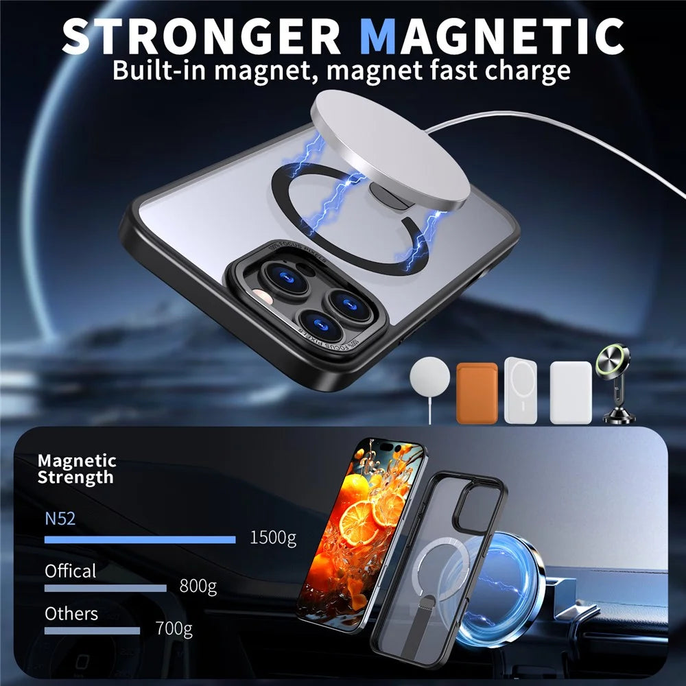 For iPhone 16 Pro Max Case Compatible with MagSafe Kickstand TPU + Acrylic Phone Cover - Black - 2