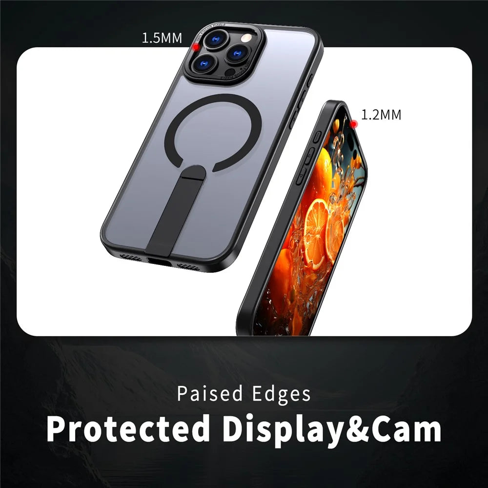 For iPhone 16 Pro Max Case Compatible with MagSafe Kickstand TPU + Acrylic Phone Cover - Black - 4