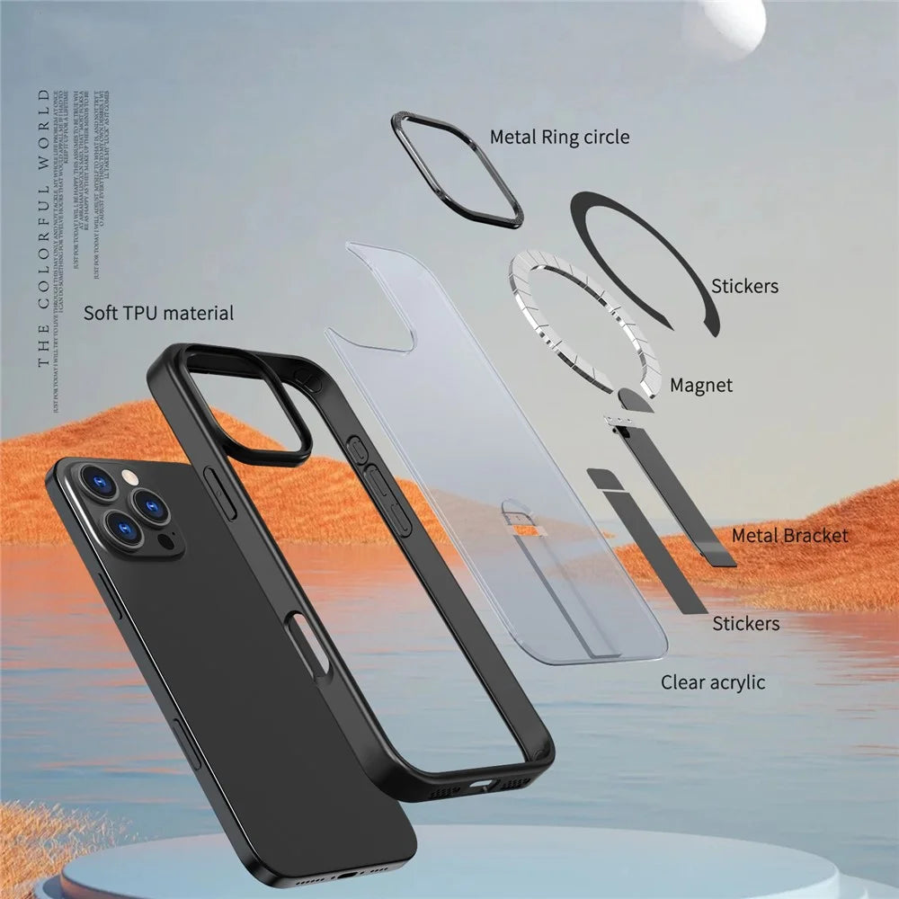 For iPhone 16 Pro Max Case Compatible with MagSafe Kickstand TPU + Acrylic Phone Cover - Black - 5
