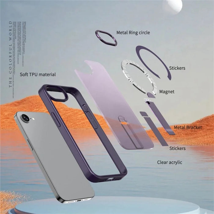 For iPhone 17e / 16e Case Compatible with MagSafe Kickstand TPU + Acrylic Phone Cover - Dark Purple - 6