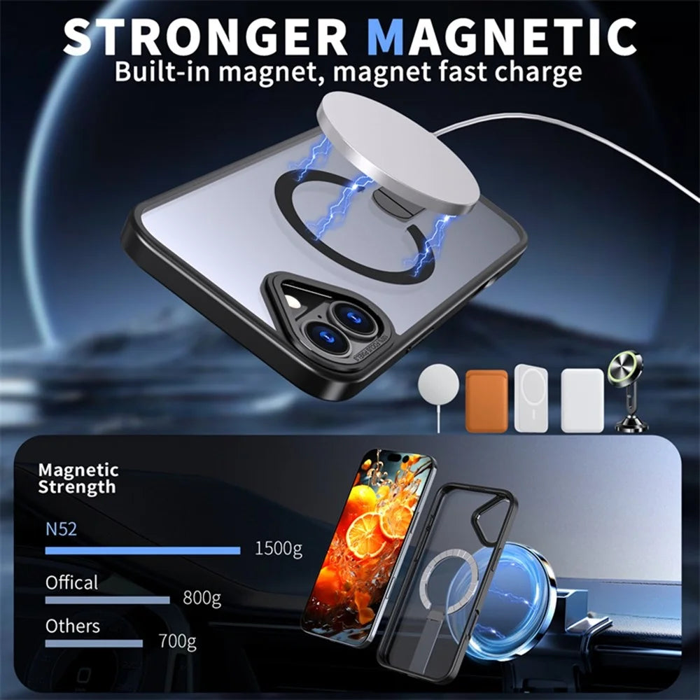For iPhone 16 Case Compatible with MagSafe Kickstand TPU + Acrylic Phone Cover - Black - 2