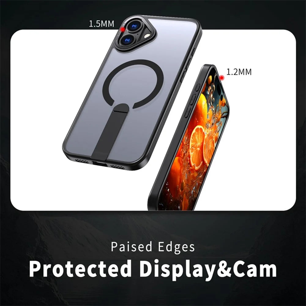 For iPhone 16 Case Compatible with MagSafe Kickstand TPU + Acrylic Phone Cover - Black - 4
