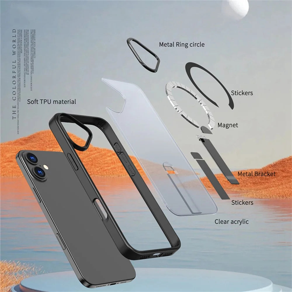 For iPhone 16 Case Compatible with MagSafe Kickstand TPU + Acrylic Phone Cover - Black - 5