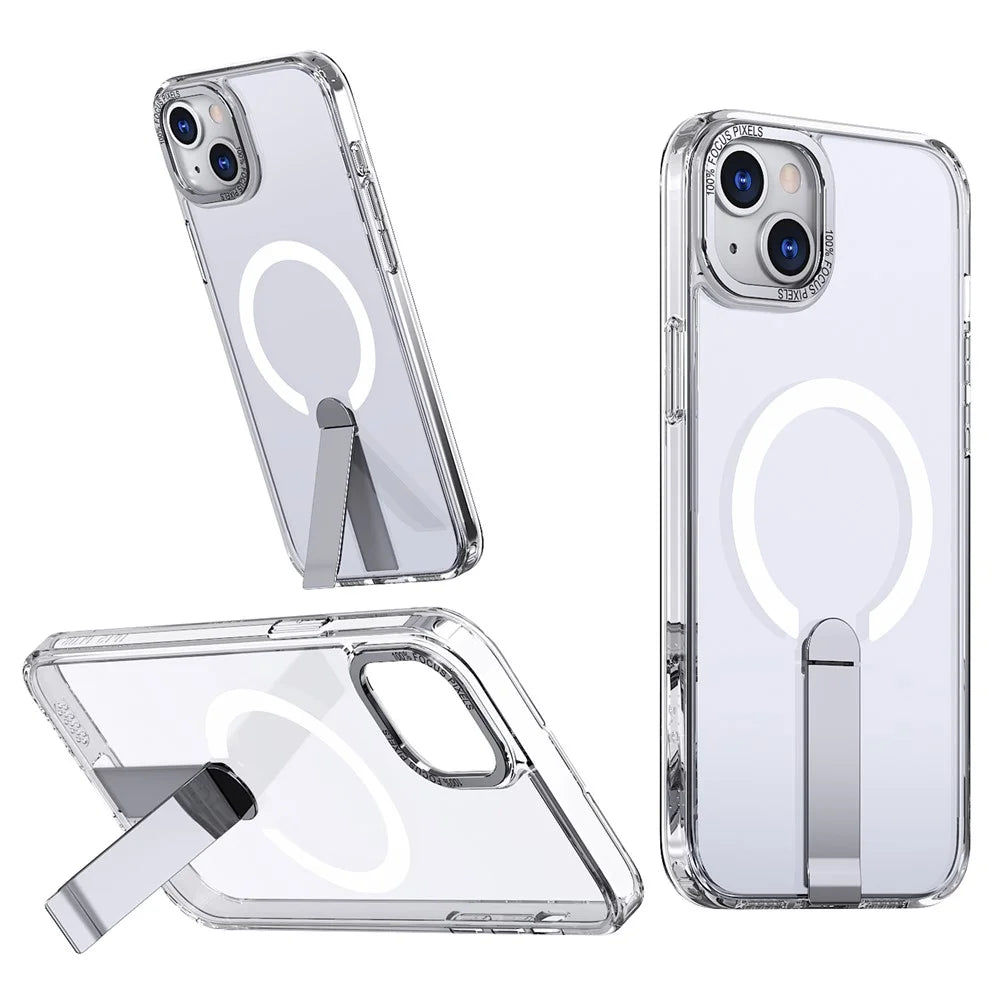 For iPhone 15 Case Compatible with MagSafe Kickstand TPU + Acrylic Phone Cover - Transparent - 1