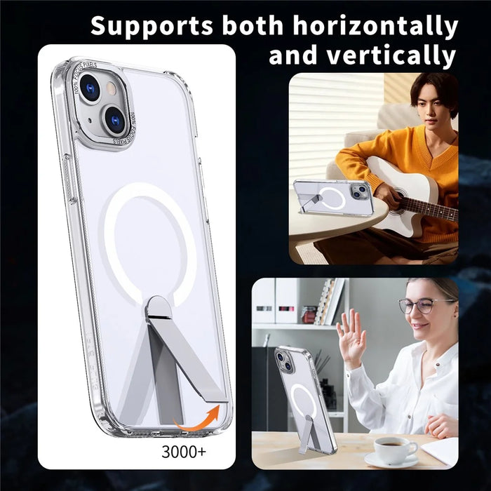 For iPhone 15 Case Compatible with MagSafe Kickstand TPU + Acrylic Phone Cover - Transparent - 6
