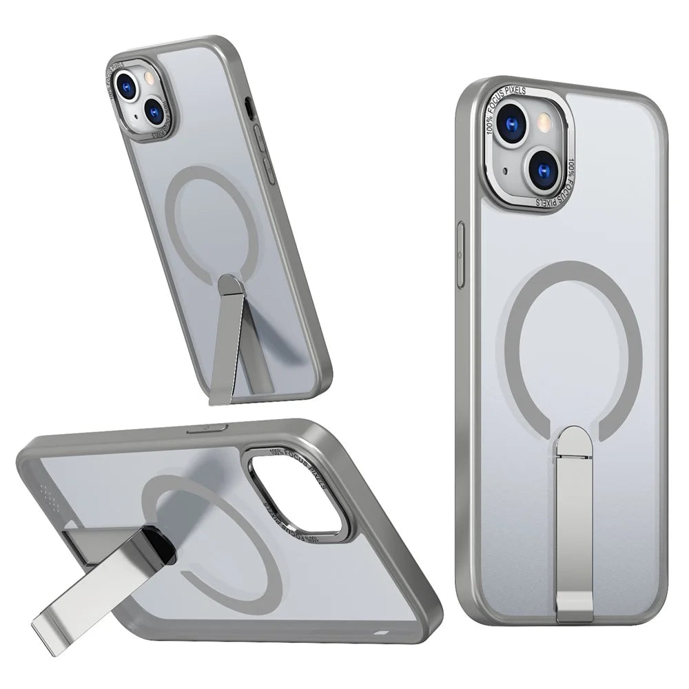 For iPhone 15 Plus Case Compatible with MagSafe Kickstand TPU + Acrylic Phone Cover - Titanium Grey - 1