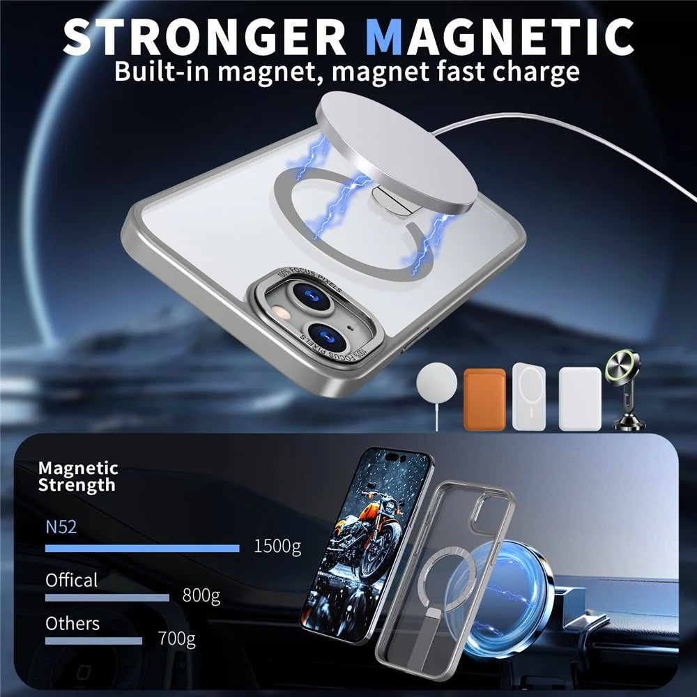 For iPhone 15 Plus Case Compatible with MagSafe Kickstand TPU + Acrylic Phone Cover - Titanium Grey - 2