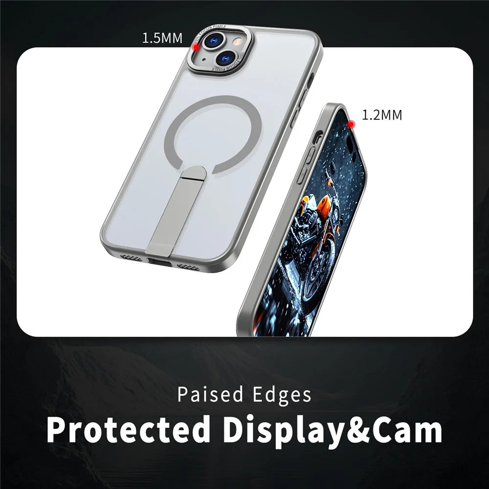 For iPhone 15 Plus Case Compatible with MagSafe Kickstand TPU + Acrylic Phone Cover - Titanium Grey - 4