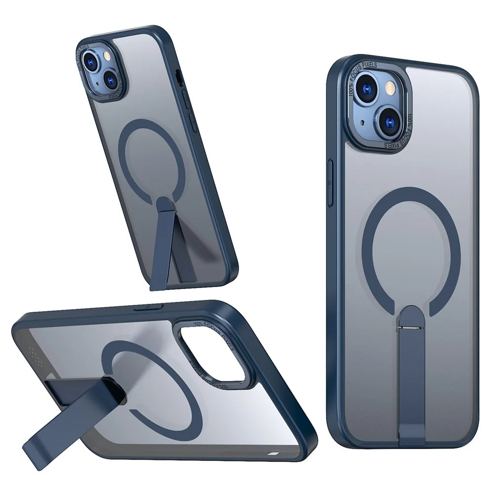For iPhone 14 / 13 Case Compatible with MagSafe Kickstand TPU + Acrylic Phone Cover - Blue - 1