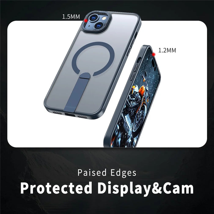 For iPhone 14 / 13 Case Compatible with MagSafe Kickstand TPU + Acrylic Phone Cover - Blue - 4