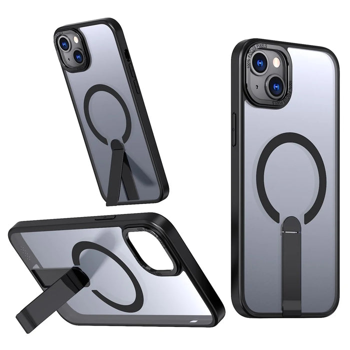 For iPhone 14 Plus Case Compatible with MagSafe Kickstand TPU + Acrylic Phone Cover - Black - 1