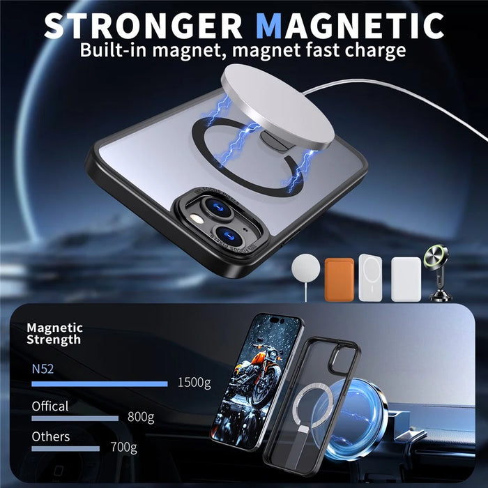 For iPhone 14 Plus Case Compatible with MagSafe Kickstand TPU + Acrylic Phone Cover - Black - 2