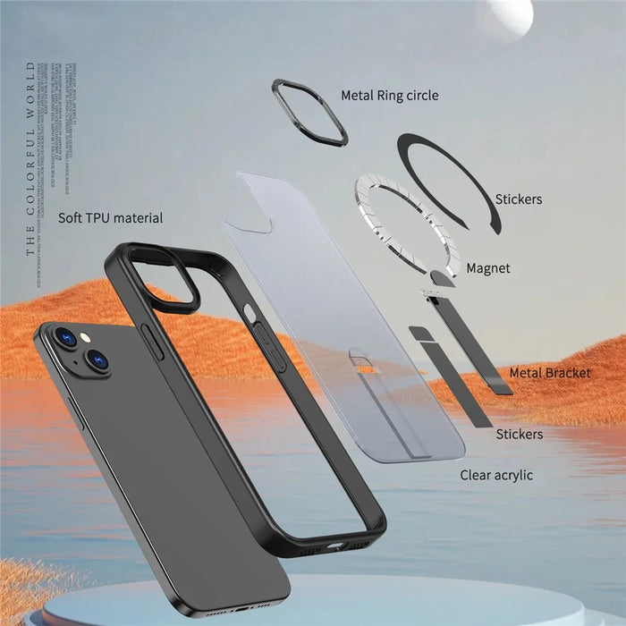 For iPhone 14 Plus Case Compatible with MagSafe Kickstand TPU + Acrylic Phone Cover - Black - 5
