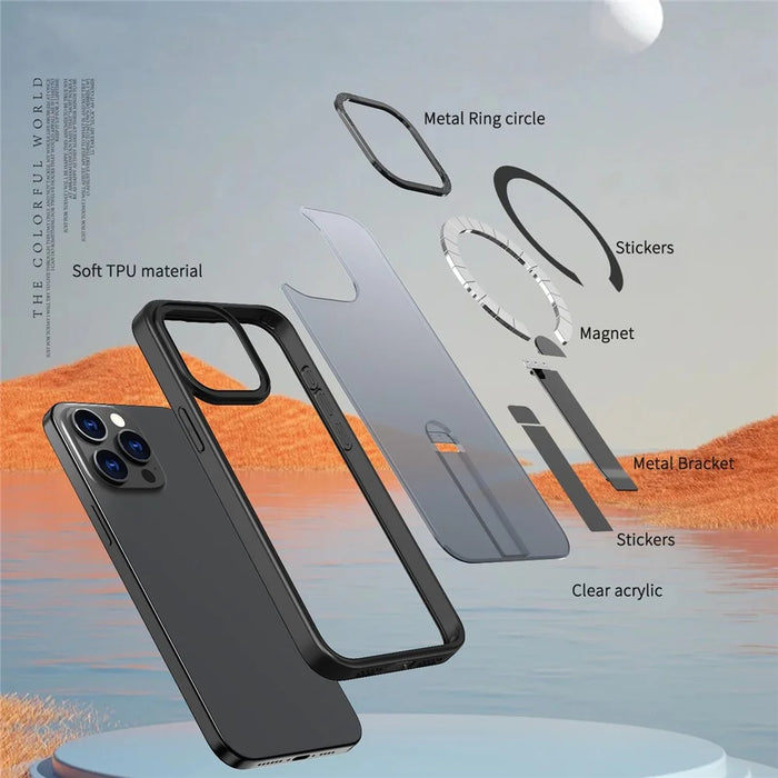 For iPhone 14 Pro Max Case Compatible with MagSafe Kickstand TPU + Acrylic Phone Cover - Black - 5