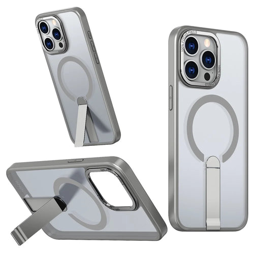 For iPhone 14 Pro Case Compatible with MagSafe Kickstand TPU + Acrylic Phone Cover - Titanium Grey - 1