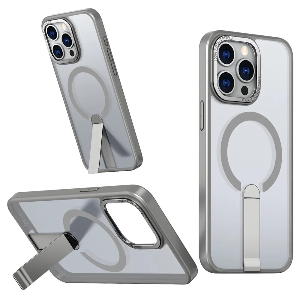 For iPhone 14 Pro Case Compatible with MagSafe Kickstand TPU + Acrylic Phone Cover - Titanium Grey - 1