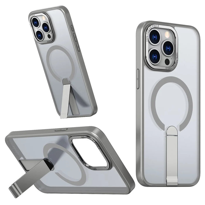 For iPhone 14 Pro Case Compatible with MagSafe Kickstand TPU + Acrylic Phone Cover - Titanium Grey - 1
