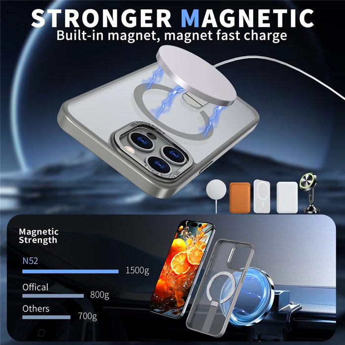 For iPhone 14 Pro Case Compatible with MagSafe Kickstand TPU + Acrylic Phone Cover - Titanium Grey - 2