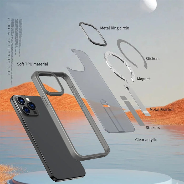 For iPhone 14 Pro Case Compatible with MagSafe Kickstand TPU + Acrylic Phone Cover - Titanium Grey - 5