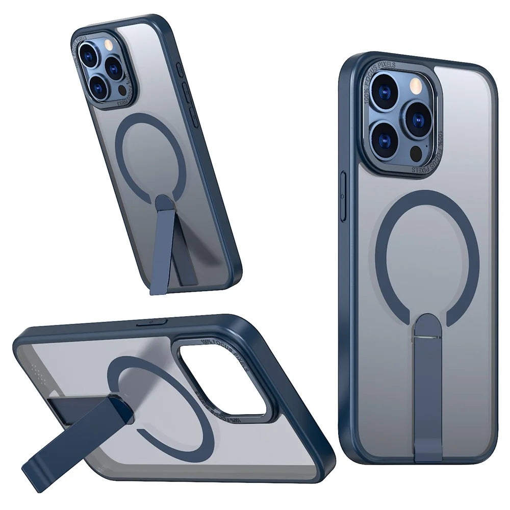 For iPhone 13 Pro Max  /  12 Pro Max Case Compatible with MagSafe Kickstand TPU + Acrylic Phone Cover - Blue - 1