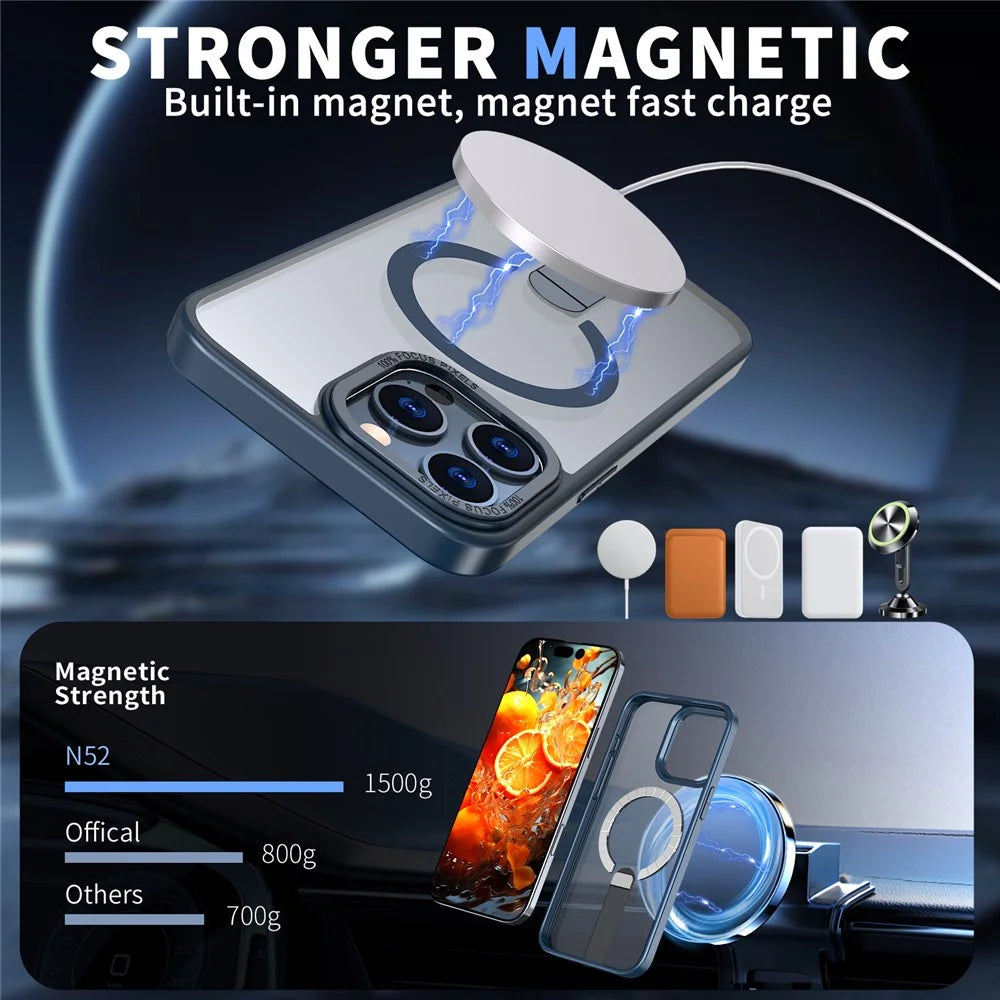 For iPhone 13 Pro Max  /  12 Pro Max Case Compatible with MagSafe Kickstand TPU + Acrylic Phone Cover - Blue - 2