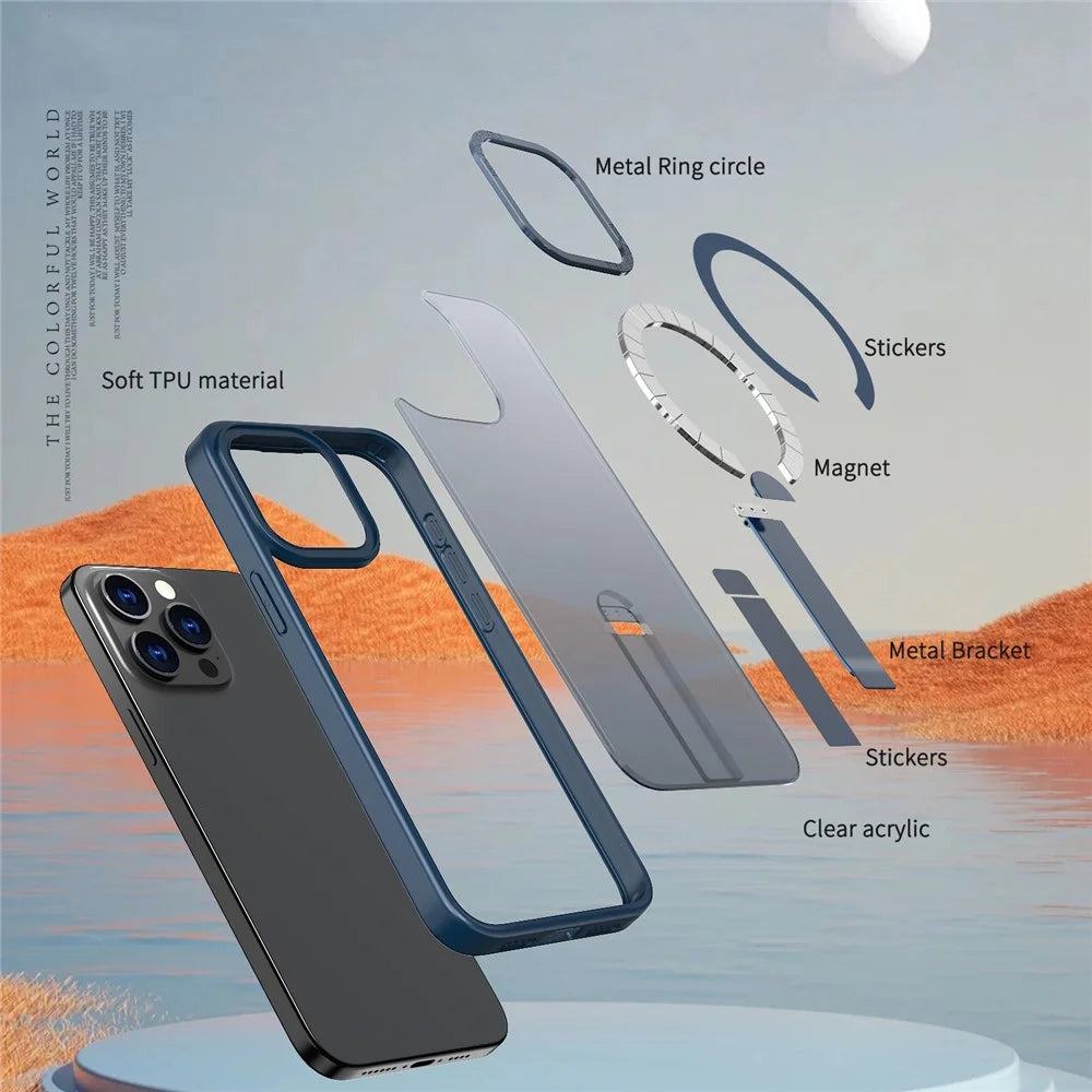 For iPhone 13 Pro Max  /  12 Pro Max Case Compatible with MagSafe Kickstand TPU + Acrylic Phone Cover - Blue - 5