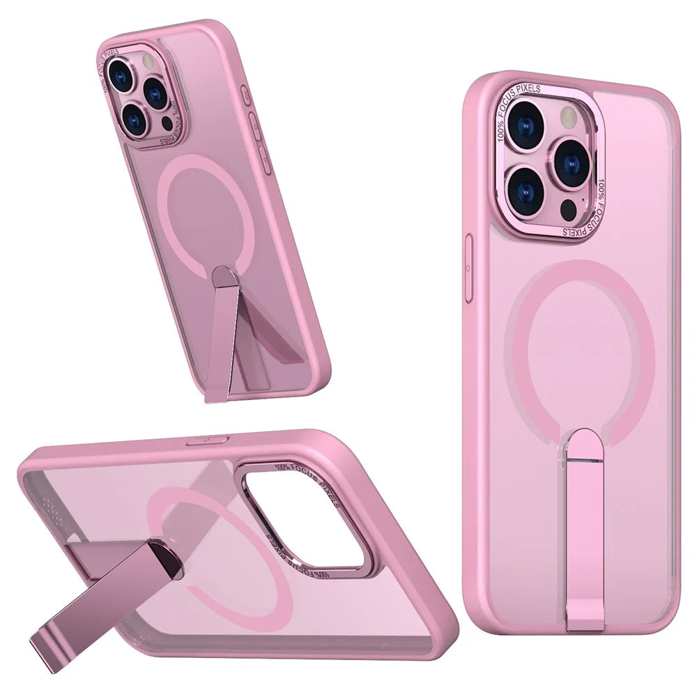 For iPhone 13 Pro Case Compatible with MagSafe Kickstand TPU + Acrylic Phone Cover - Pink - 1