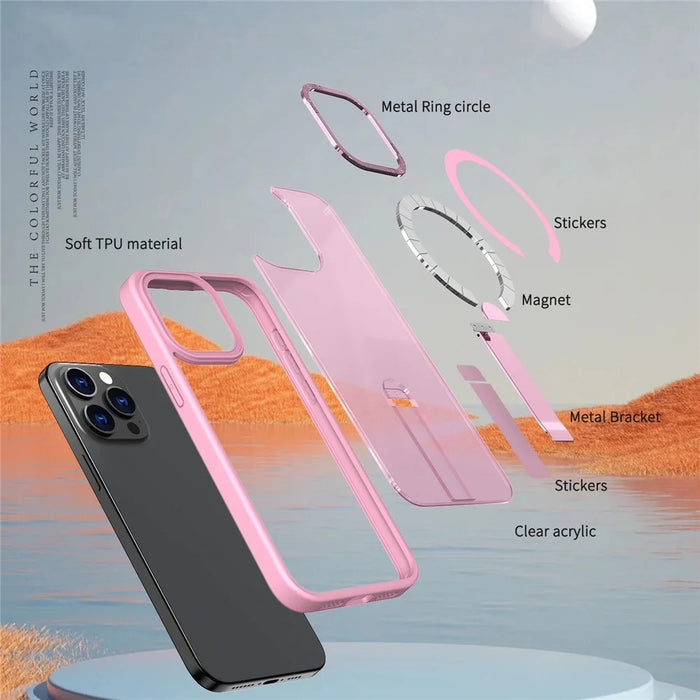For iPhone 13 Pro Case Compatible with MagSafe Kickstand TPU + Acrylic Phone Cover - Pink - 5
