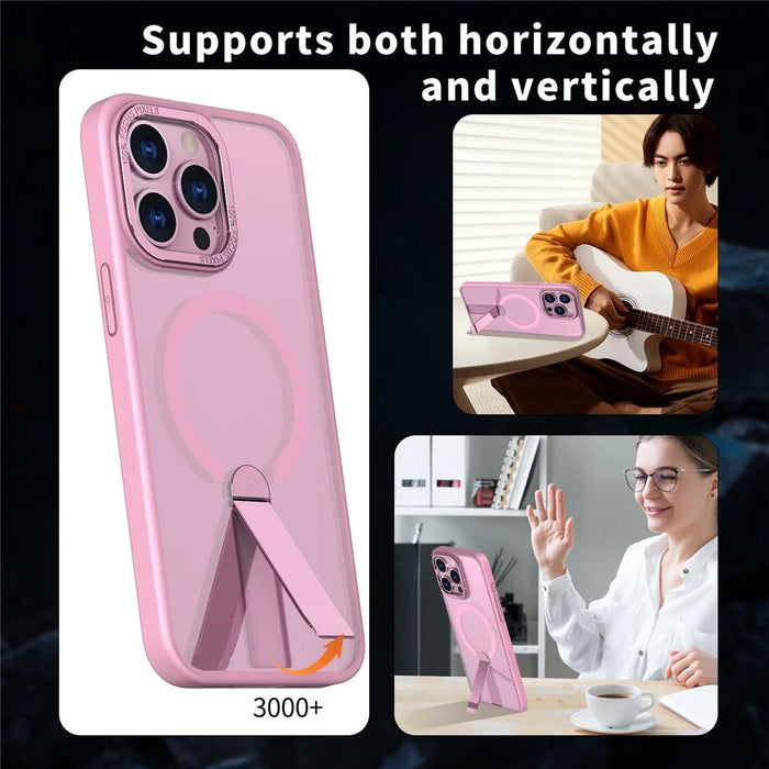 For iPhone 13 Pro Case Compatible with MagSafe Kickstand TPU + Acrylic Phone Cover - Pink - 6