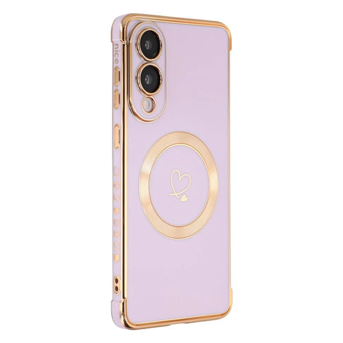 For Samsung Galaxy S25 Edge Magnetic Case Electroplated TPU Phone Cover Hollow Love Hearts - Purple - 1