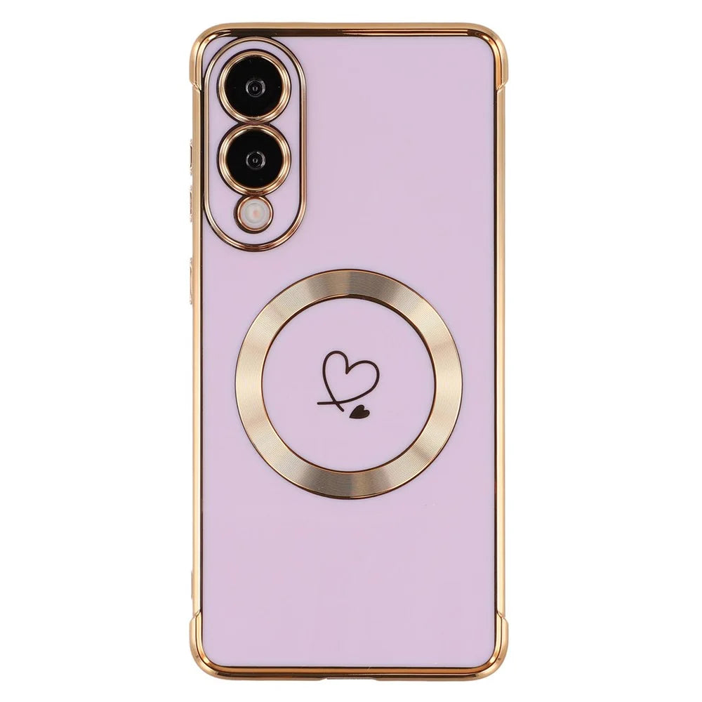 For Samsung Galaxy S25 Edge Magnetic Case Electroplated TPU Phone Cover Hollow Love Hearts - Purple - 3