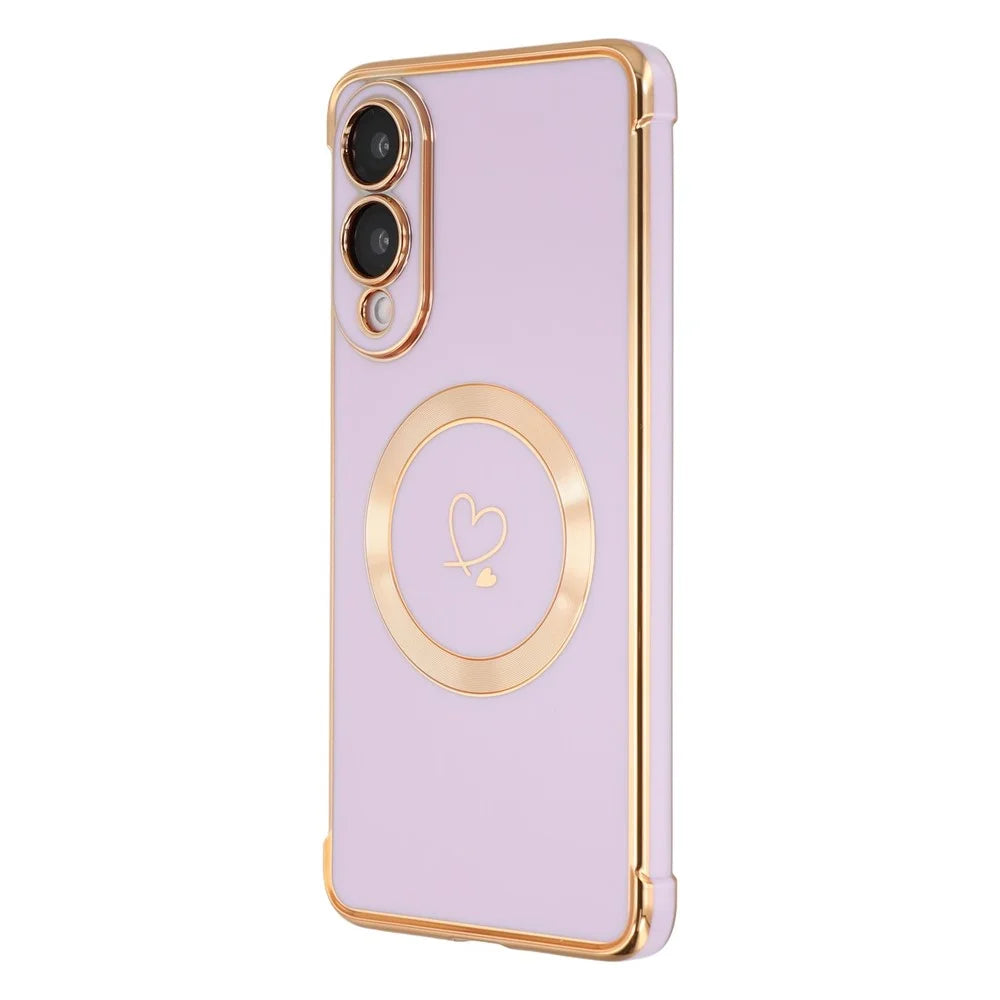 For Samsung Galaxy S25 Edge Magnetic Case Electroplated TPU Phone Cover Hollow Love Hearts - Purple - 4