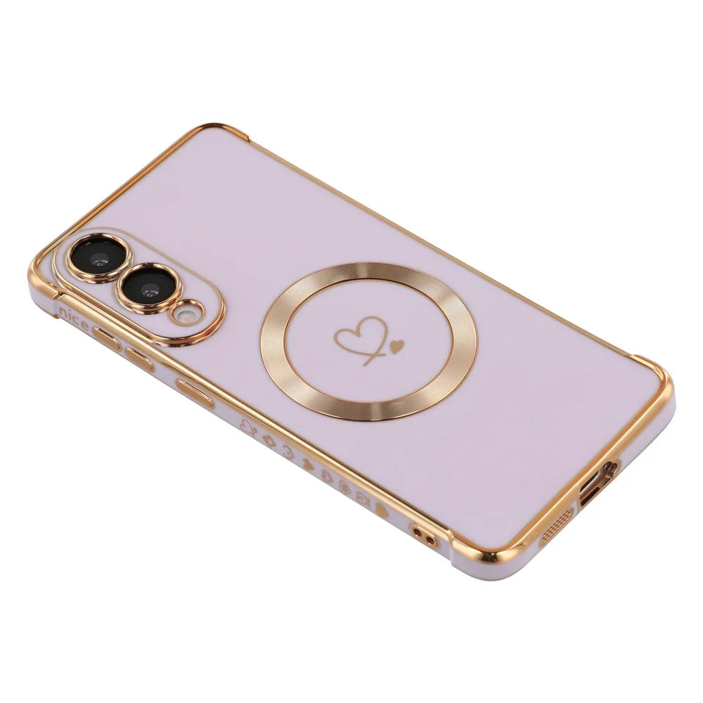 For Samsung Galaxy S25 Edge Magnetic Case Electroplated TPU Phone Cover Hollow Love Hearts - Purple - 6