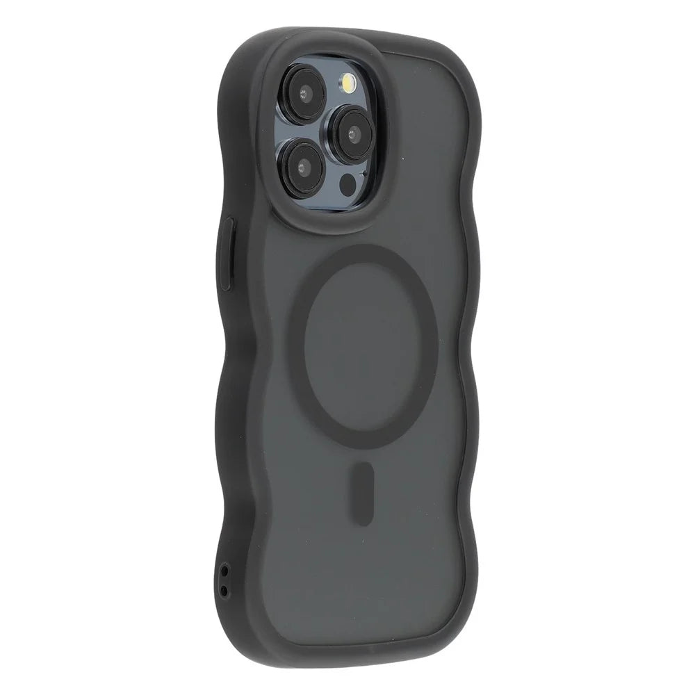 For iPhone 15 Pro Max Case Compatible with MagSafe TPU + PC Phone Back Cover Skin Touch Wave Shape - Black - 1