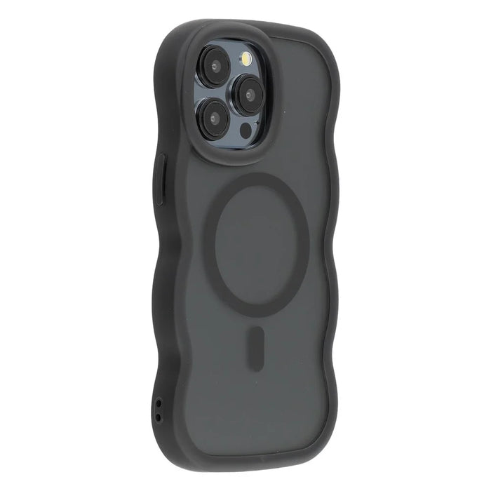 For iPhone 15 Pro Max Case Compatible with MagSafe TPU + PC Phone Back Cover Skin Touch Wave Shape - Black - 1