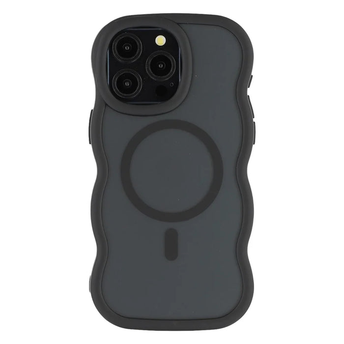 For iPhone 15 Pro Max Case Compatible with MagSafe TPU + PC Phone Back Cover Skin Touch Wave Shape - Black - 3