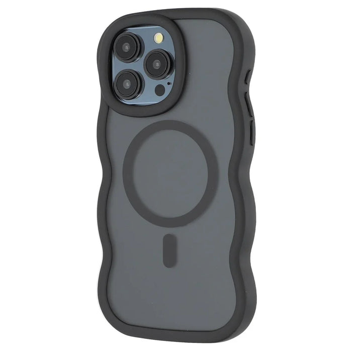 For iPhone 15 Pro Max Case Compatible with MagSafe TPU + PC Phone Back Cover Skin Touch Wave Shape - Black - 4