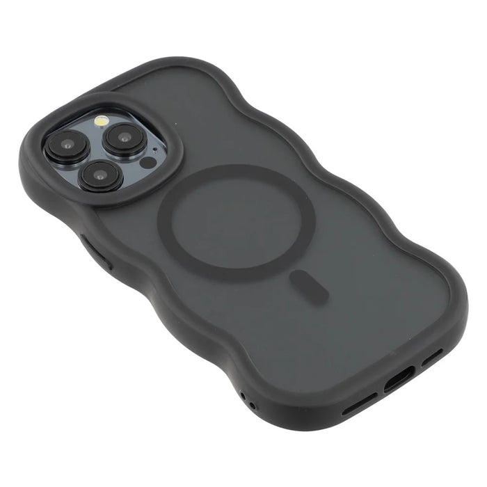 For iPhone 15 Pro Max Case Compatible with MagSafe TPU + PC Phone Back Cover Skin Touch Wave Shape - Black - 5