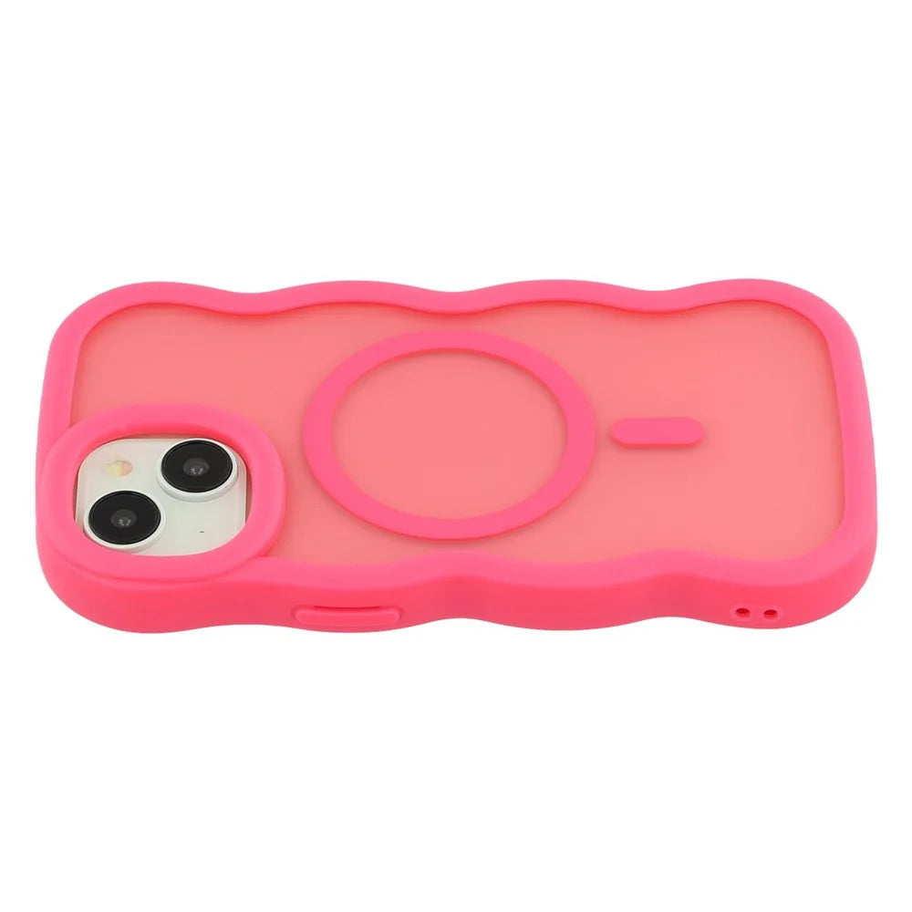 For iPhone 15 Case Compatible with MagSafe TPU + PC Phone Back Cover Skin Touch Wave Shape - Rose - 1
