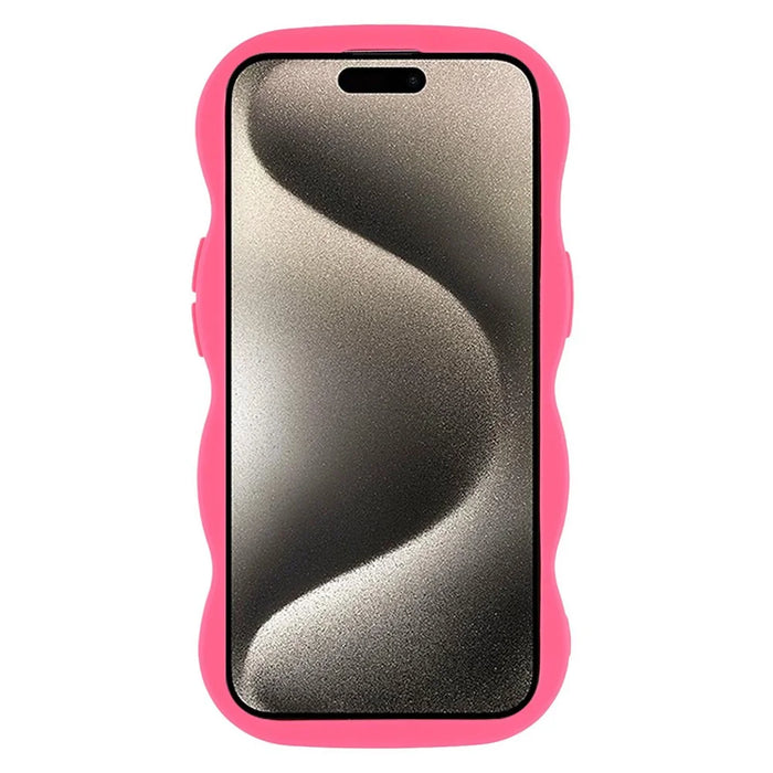 For iPhone 15 Case Compatible with MagSafe TPU + PC Phone Back Cover Skin Touch Wave Shape - Rose - 2