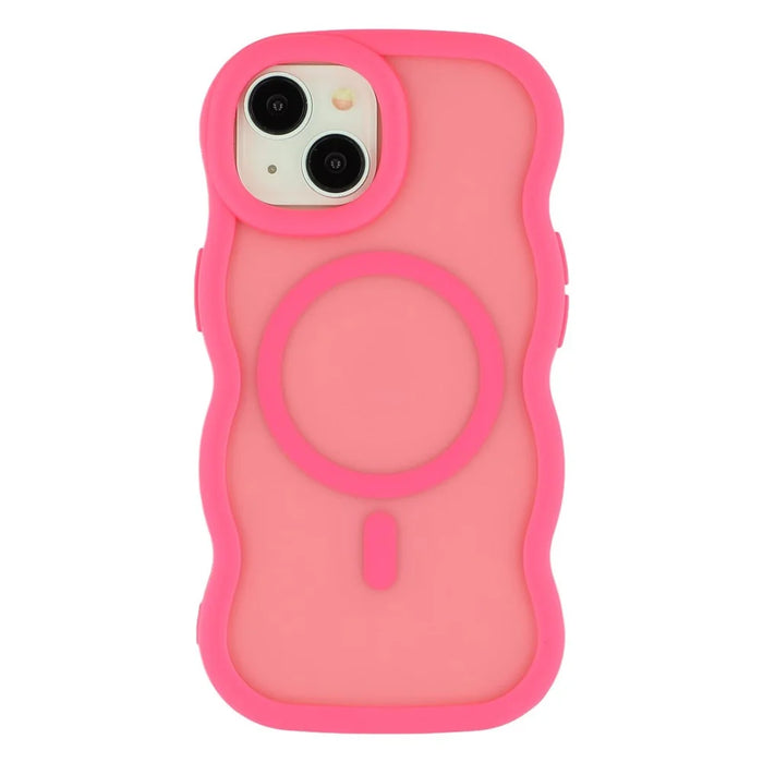 For iPhone 15 Case Compatible with MagSafe TPU + PC Phone Back Cover Skin Touch Wave Shape - Rose - 3