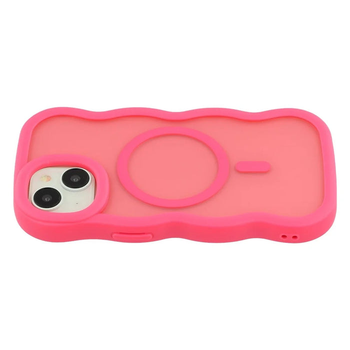 For iPhone 15 Case Compatible with MagSafe TPU + PC Phone Back Cover Skin Touch Wave Shape - Rose - 4