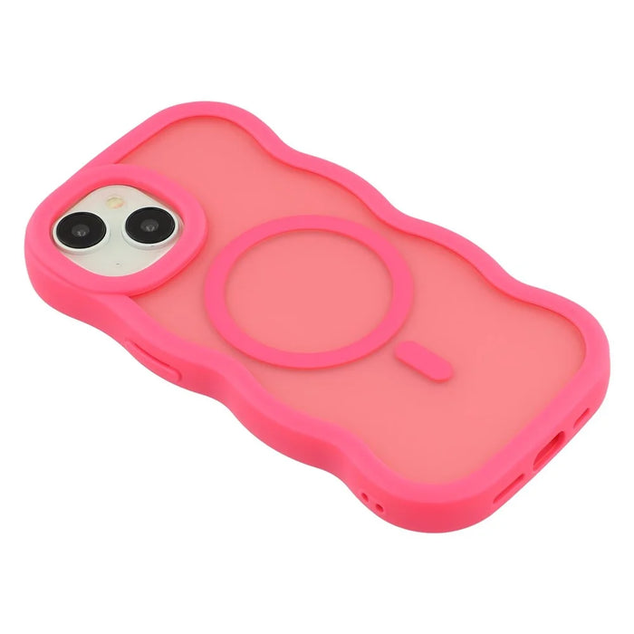 For iPhone 15 Case Compatible with MagSafe TPU + PC Phone Back Cover Skin Touch Wave Shape - Rose - 5