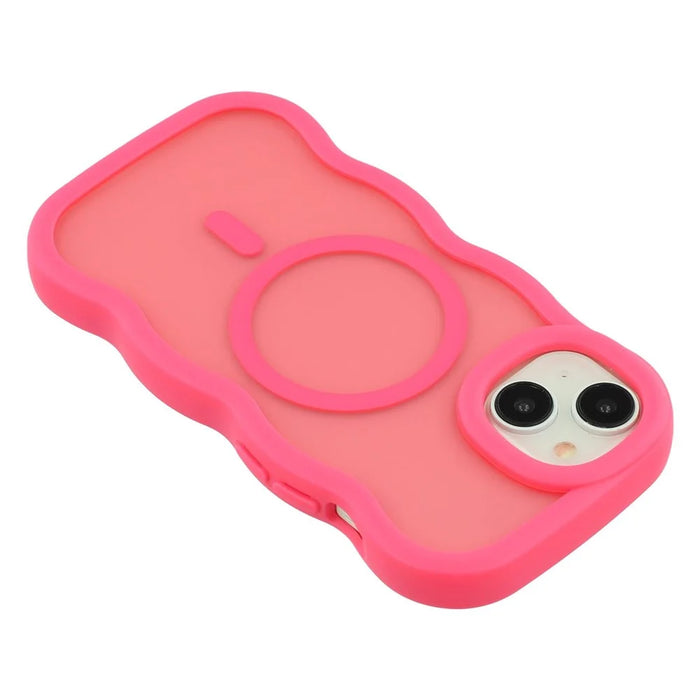 For iPhone 15 Case Compatible with MagSafe TPU + PC Phone Back Cover Skin Touch Wave Shape - Rose - 6
